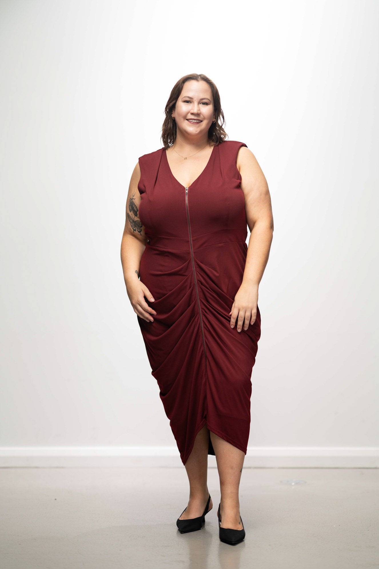 Burgundy Ruched Midi
