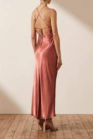 LA LUNE GATHERED SQUARE NECK BIAS MIDI DRESS