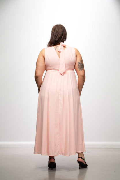 Pink Halter-Tie Maxi Dress