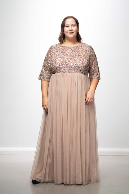 Maya Taupe Blush Embellished Maxi Dress