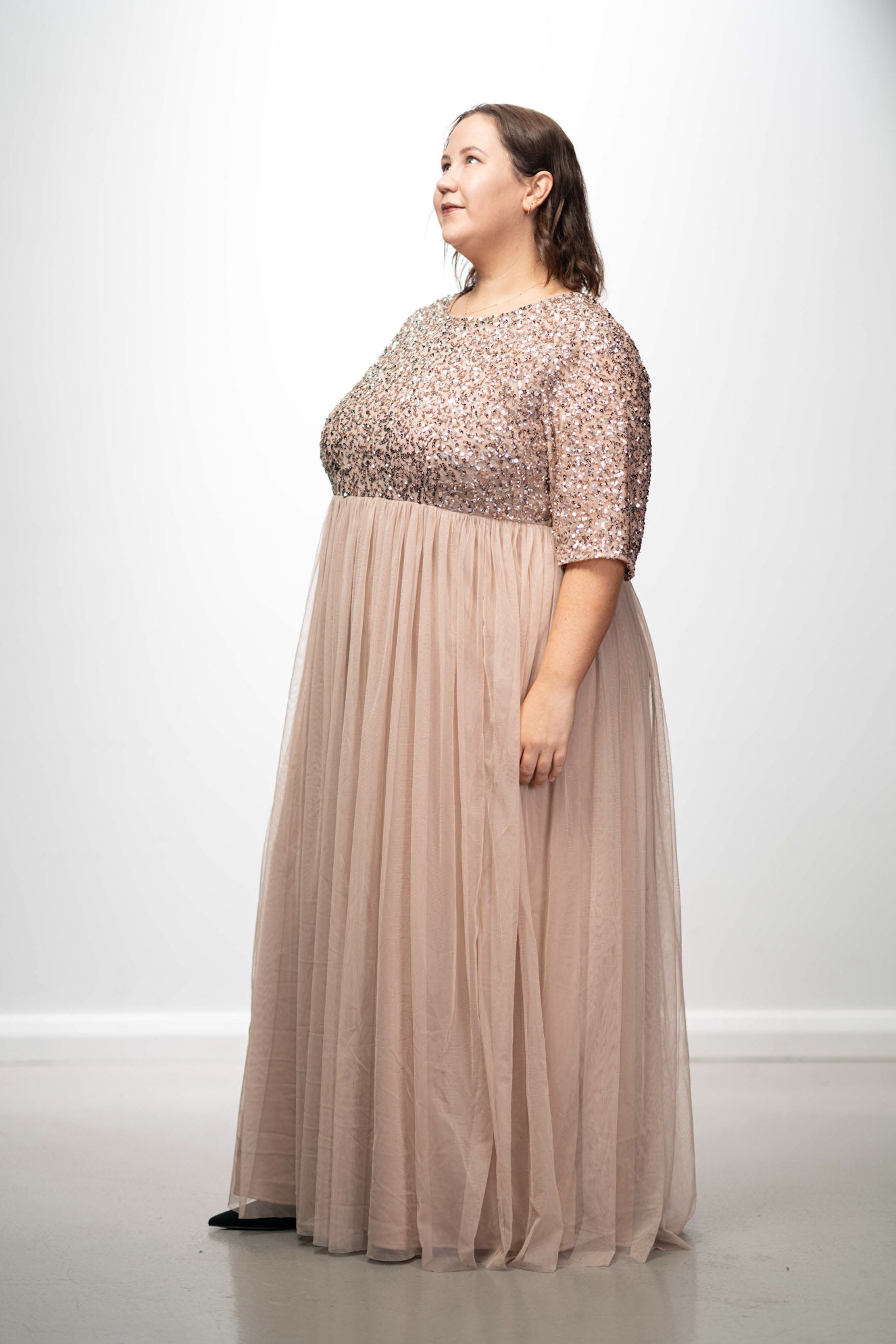 Maya Taupe Blush Embellished Maxi Dress
