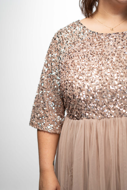 Maya Taupe Blush Embellished Maxi Dress