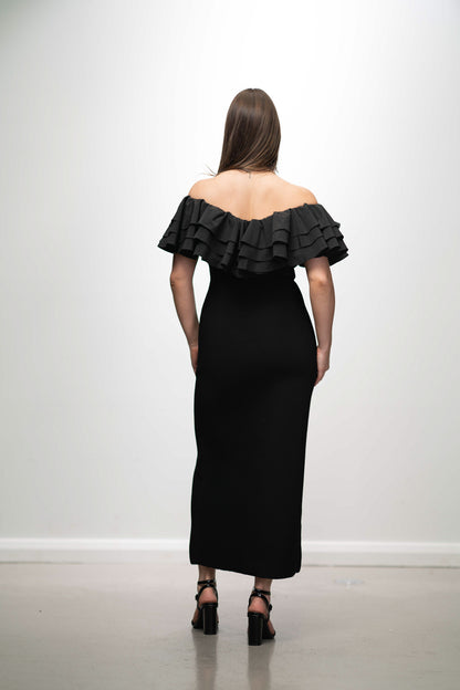 AJE TRANSCENDENT RUFFLED MIDI DRESS