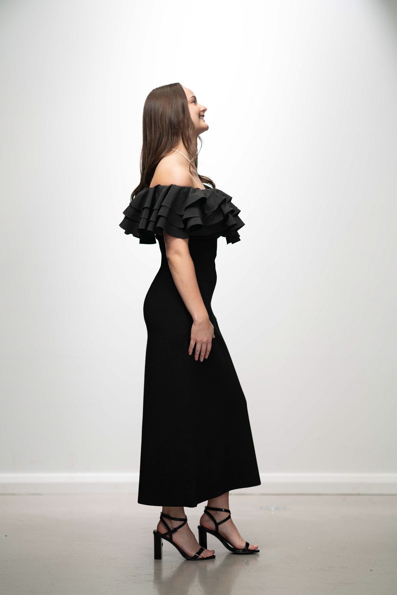 AJE TRANSCENDENT RUFFLED MIDI DRESS