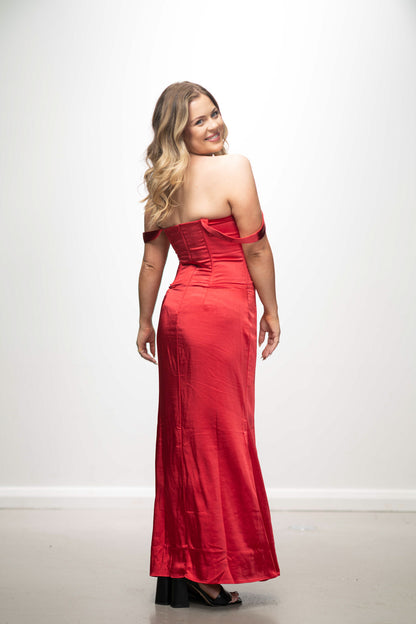 Ruby Red Satin Maxi