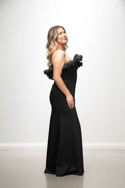 STRAPLESS MAXI DRESS WITH FRILL TOP