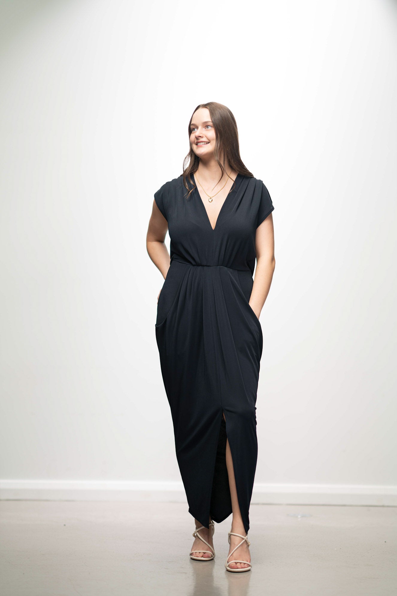 Navy V Neck Maxi