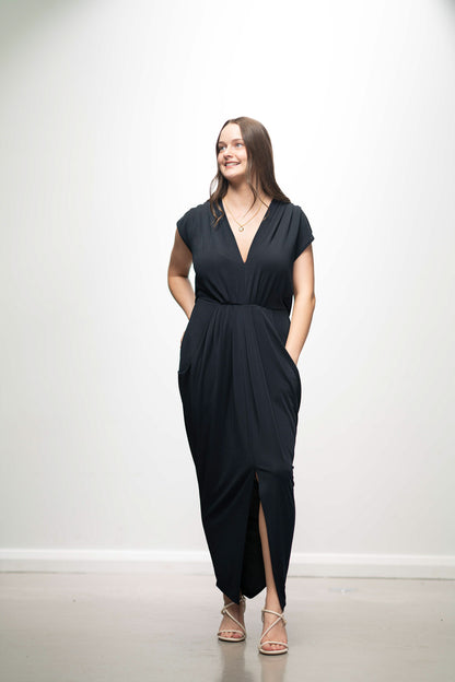 Navy V Neck Maxi
