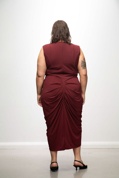 Burgundy Ruched Midi