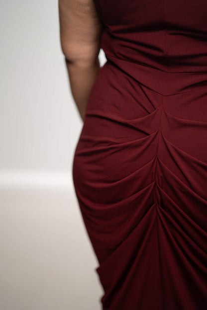 Burgundy Ruched Midi