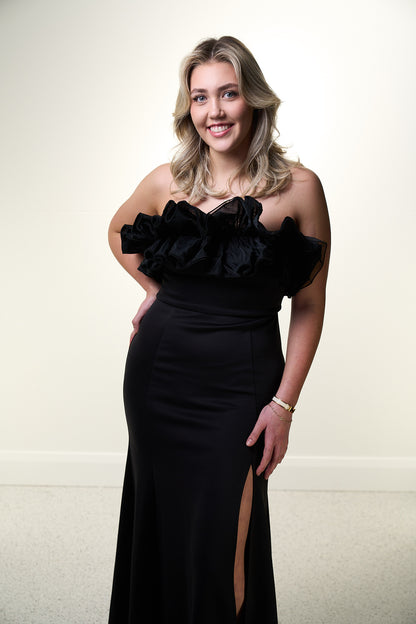 STRAPLESS MAXI DRESS WITH FRILL TOP